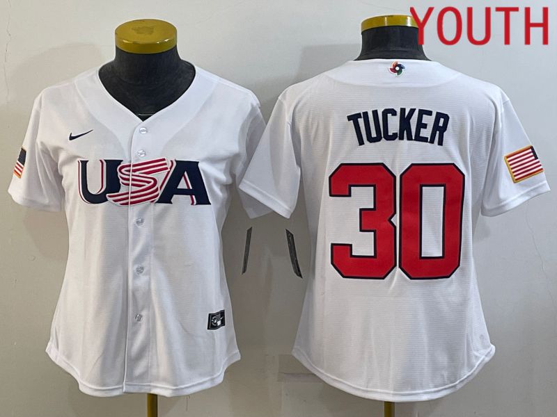 Youth 2023 World Cub USA 30 Tucker White MLB Jersey6